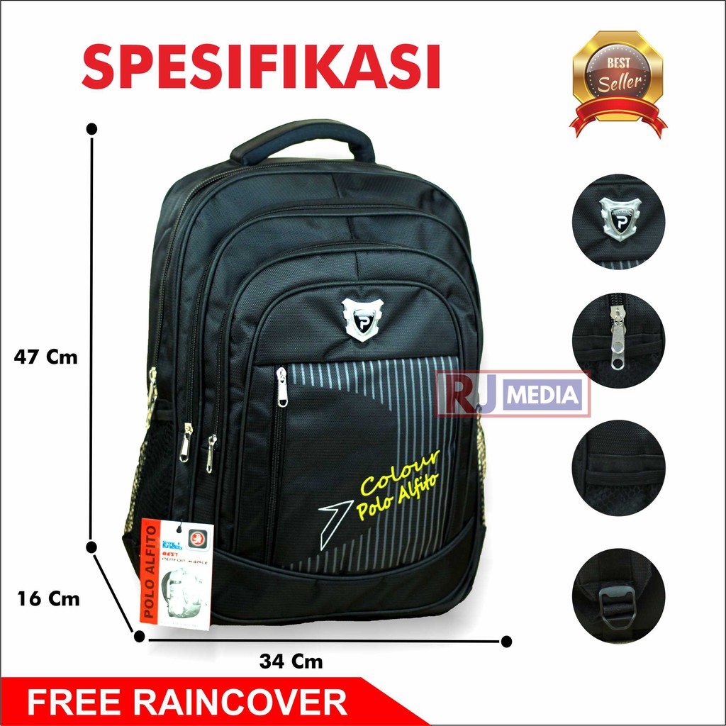 [BISA COD] Ransel POLO ALFITO Backpack Sekolah Kuliah Kerja Kuat Tebal Ransel Laptop Tas Pria Wanita SMP SMA Free Raincover Kualitas Ekspor Terbaru Jahitan Kuat Bahan Tebal Termurah