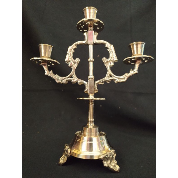 Tempat Lilin Kuningan Kerawang Cabang 3 Polished Brass