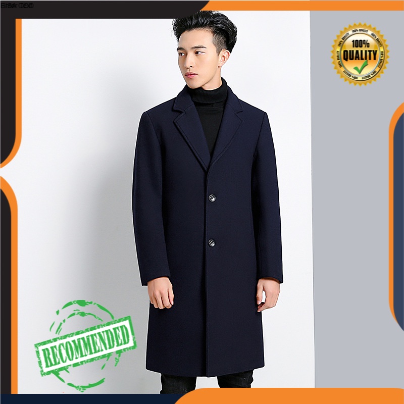 2021  Wol Mantel Pria Panjang Di Bawah Lutut  Korea    Tebal Bisnis Wol jas Hujan Pria Mantel