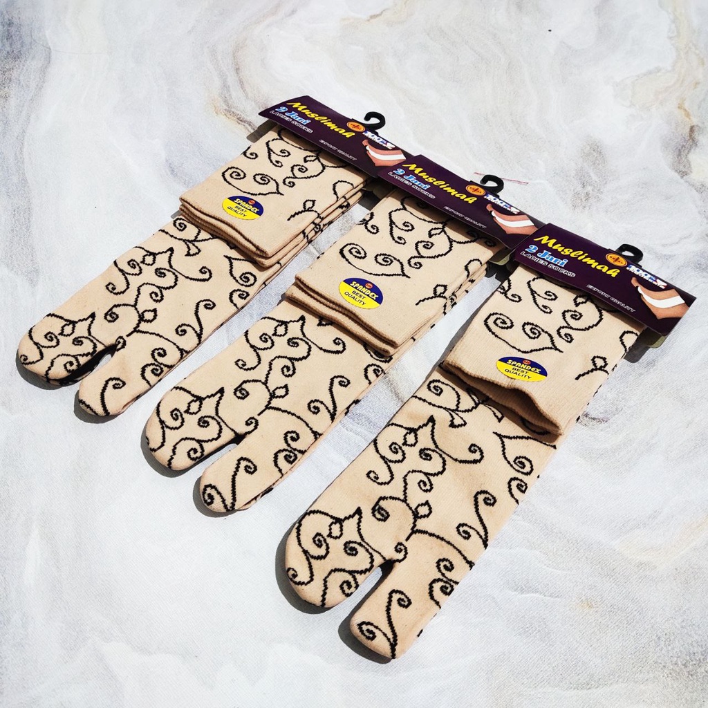 Kaos kaki muslimah coklat batik motif tapak hitam murah