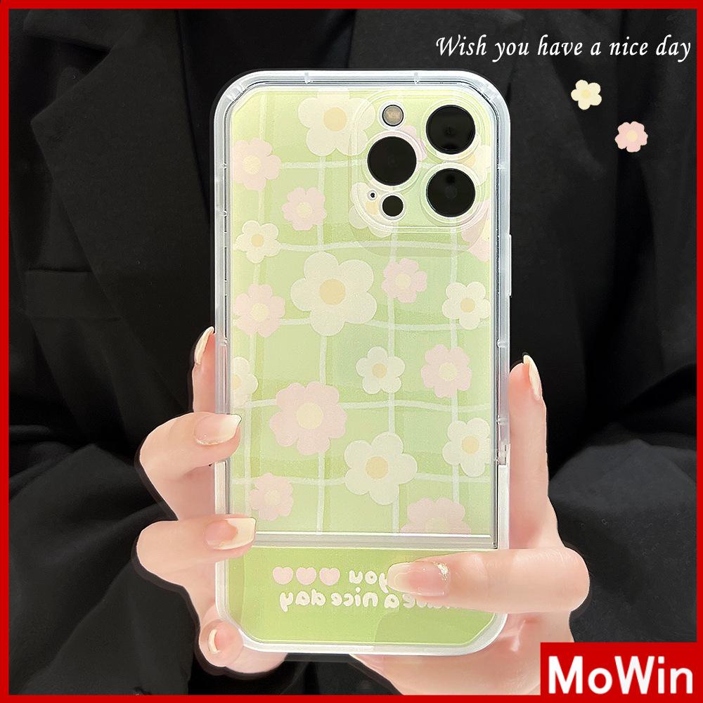 iPhone Case Silicone Soft Case Clear Case Folding Stand Airbag Shockproof Protection Camera Green Plaid Flower Compatible For iPhone 11 13 Pro Max 12 Pro Max 7Plus xr