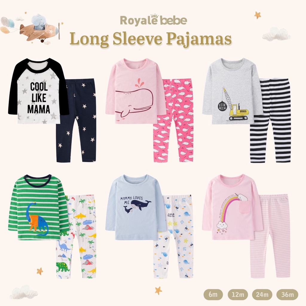 ROYALE BEBE LONG SLEVEE PAJAMAS SETELAN PIYAMA BAYI PIYAMA ANAK PANJANG PIYAMA MOTIF LUCU 6-36 BULAN