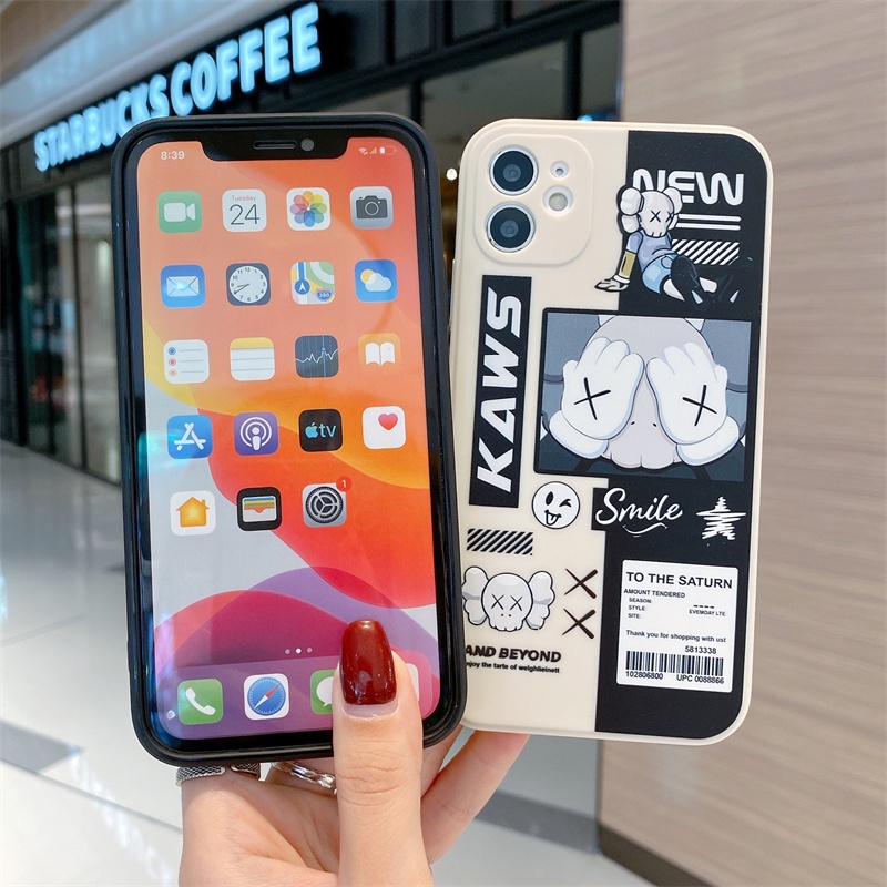 Fashion cartoon square for case iphone 11 pro max 12 13 pro max X/Xs max XR 7/8 plus se2020 liquid silicone fully enclosed shockproof protection case