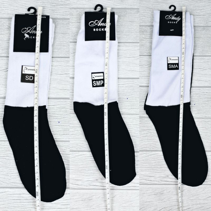 Kaos Kaki Anak SD SMP SMA Andy Sock Sekolah Panjang Hitam Putih Polos Pendek Katun Sebetis Betis Wanita Pria