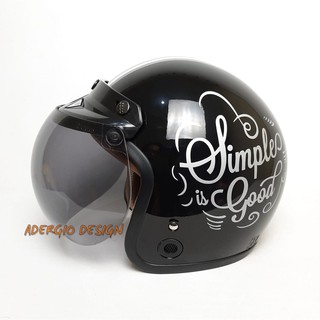 HELM BOGO Motif Simple Is Good Hitam  Glossy  List Grey Full 