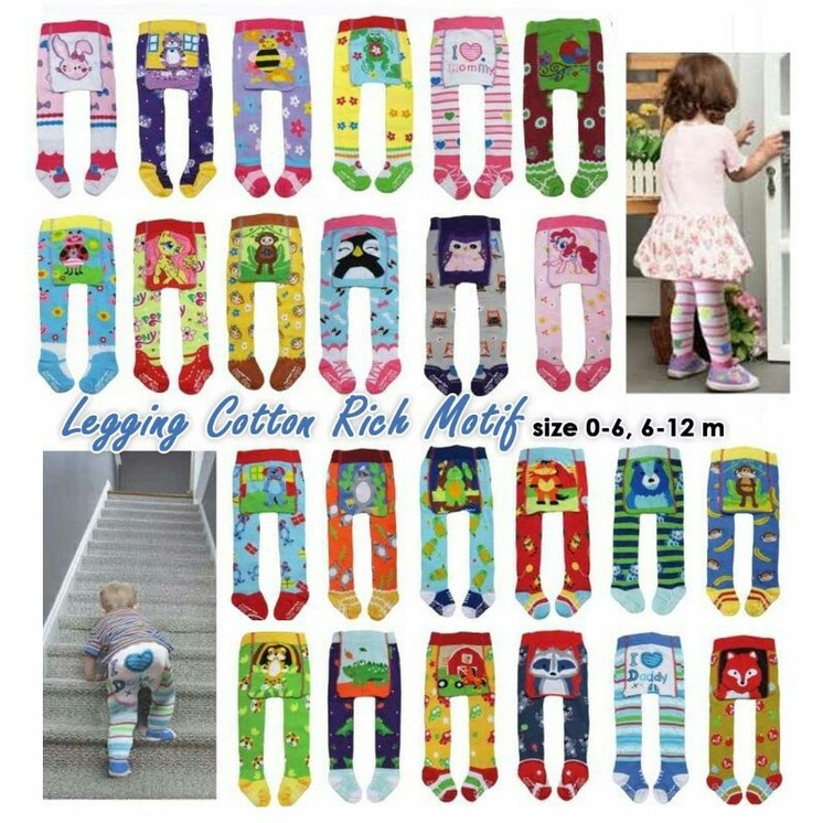 Legging Bayi Cotton Rich Motif isi 4pcs - Legging Bayi Anti Slip