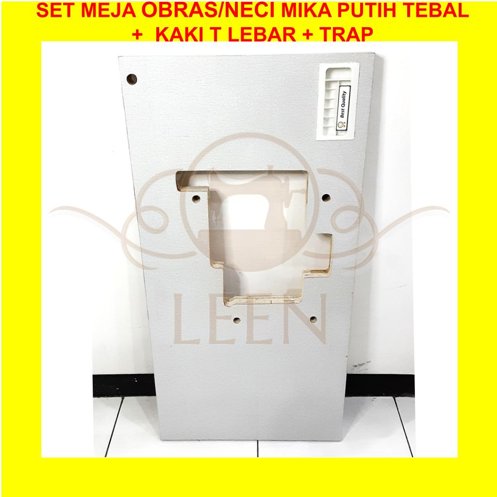 SET Meja Obras 747 MIKA TEBAL + Kaki T PUTIH Mesin Jahit Neci Industri ~ LEEN