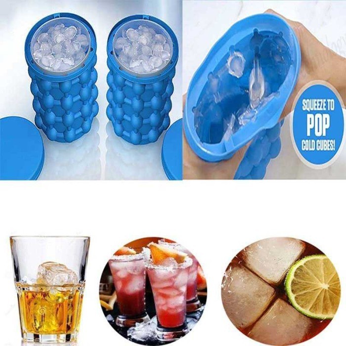 Pencetak Es Batu Ice Cube Maker 3D Silicone Mold Ice Genie - Biru