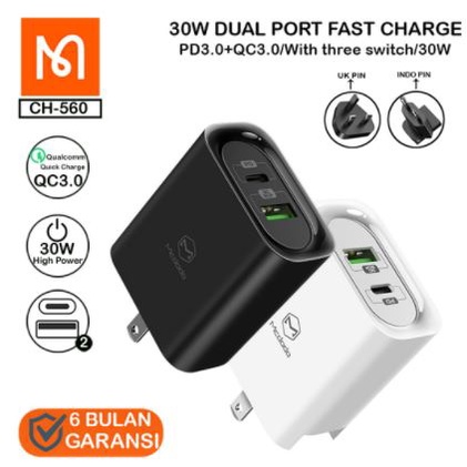 MCDODO CH-5601 ADAPTER CHARGER PD 3.0 USB + TYPE C 30W FAST CHARGING