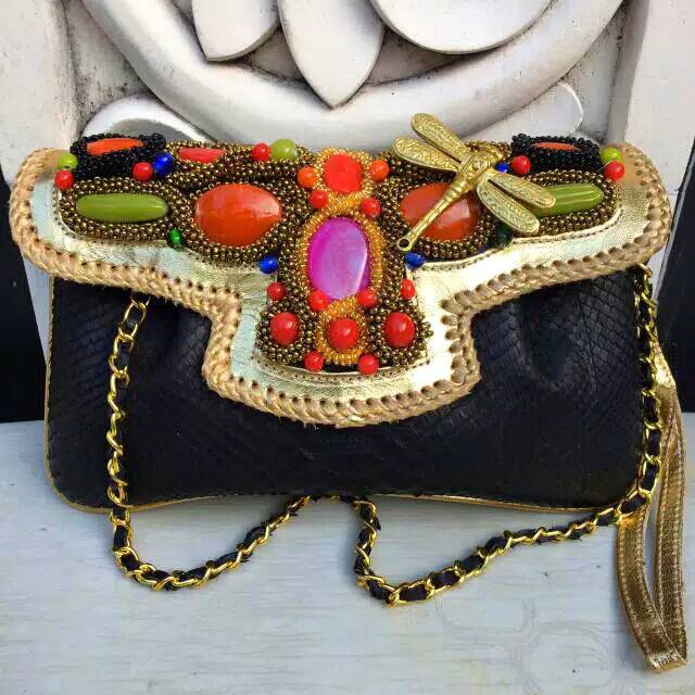 Cluctch pesta kulit ular python asli/tas pesta