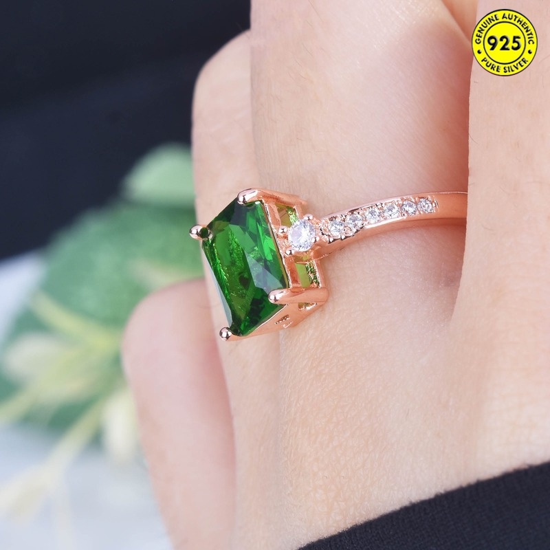 Rose Gold Green Tourmaline Ring Inlaid Emerald Colored Gems Open Ring for Women