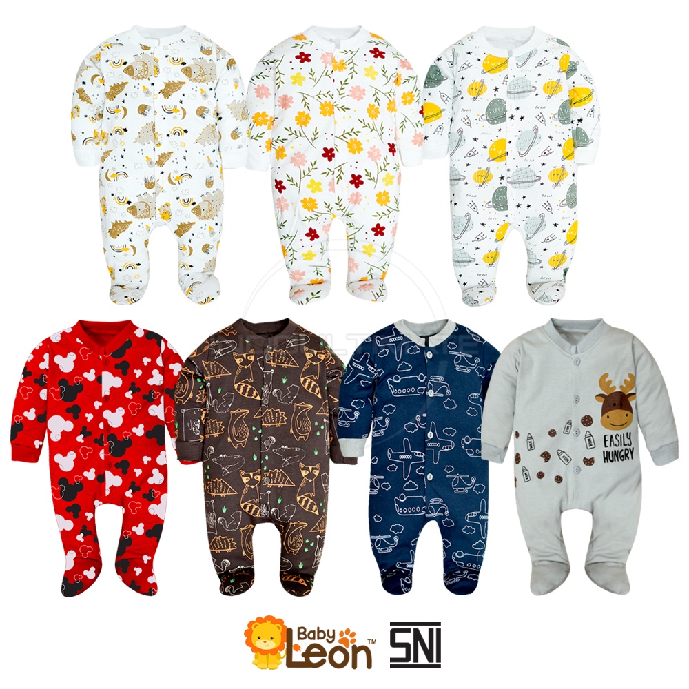 Sleepsuit Bayi BABY LEON BC-072 Jumsuit Bayi Kaki Tutup Lengan Panjang Jumper Bayi Newborn