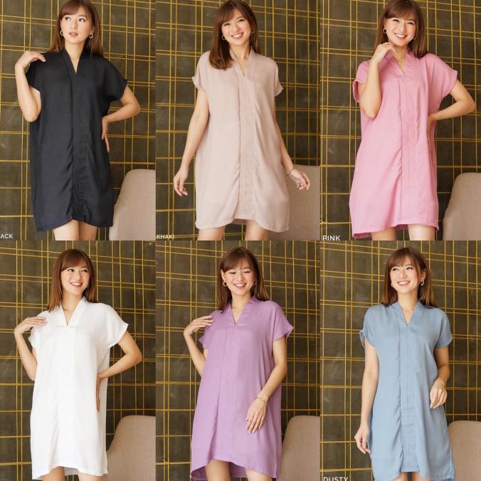 DRESS MINI CASUAL MINI DRESS WANITA VNECK RAYON CRINKLE POLOS BIG SIZE JUMBO DRESS WANITA