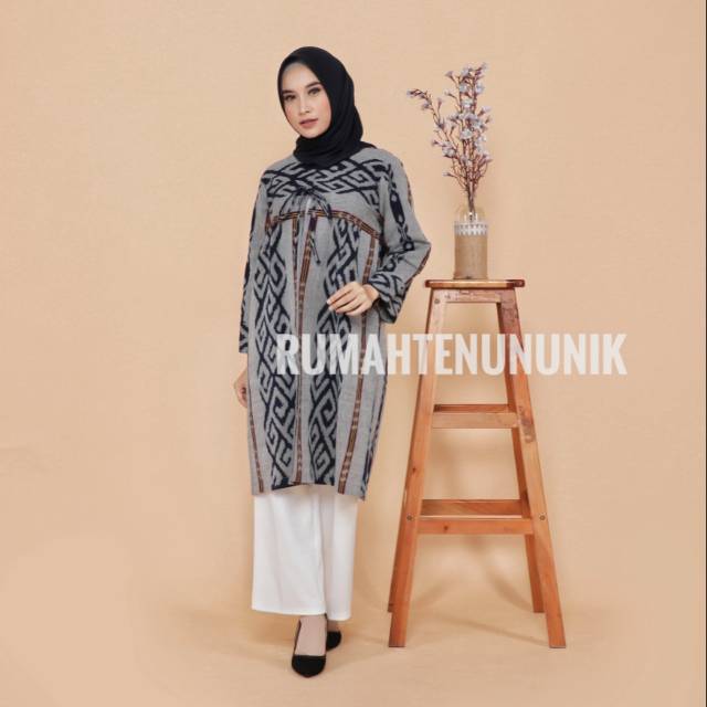 BAJU TENUN CARDIGAN TENUN KEISHA ABU-ABU