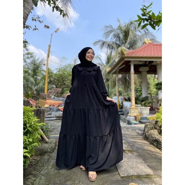 Gamis Jumbo long Dress Gamis Lebaran Idul fitri Gamis rubiah Crincle kerah korea Gamis rubiah Umpak-1