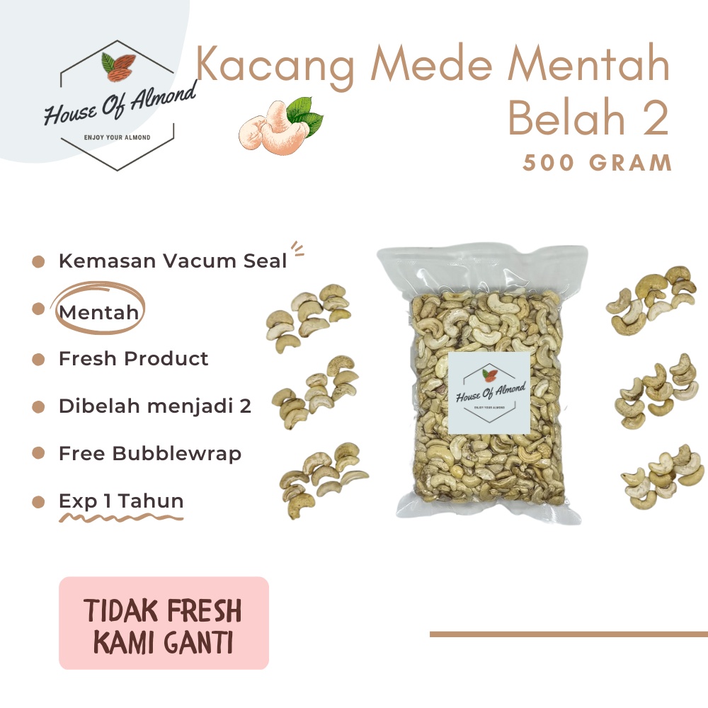 

Kacang Mede Mentah Belah 2 500gr