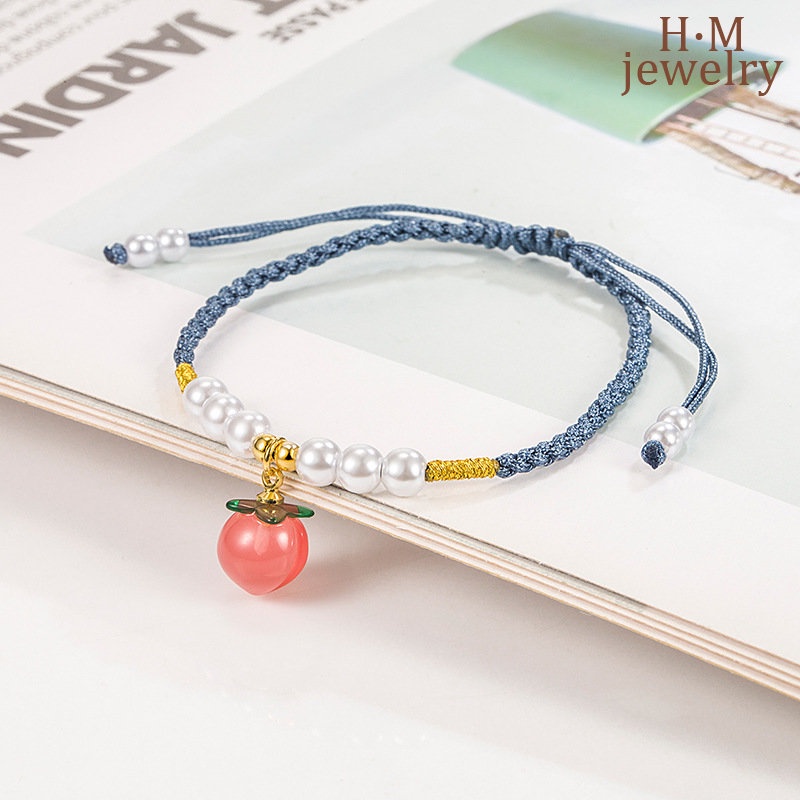 Gelang Tali Kepang Dengan Mutiara Warna Biru