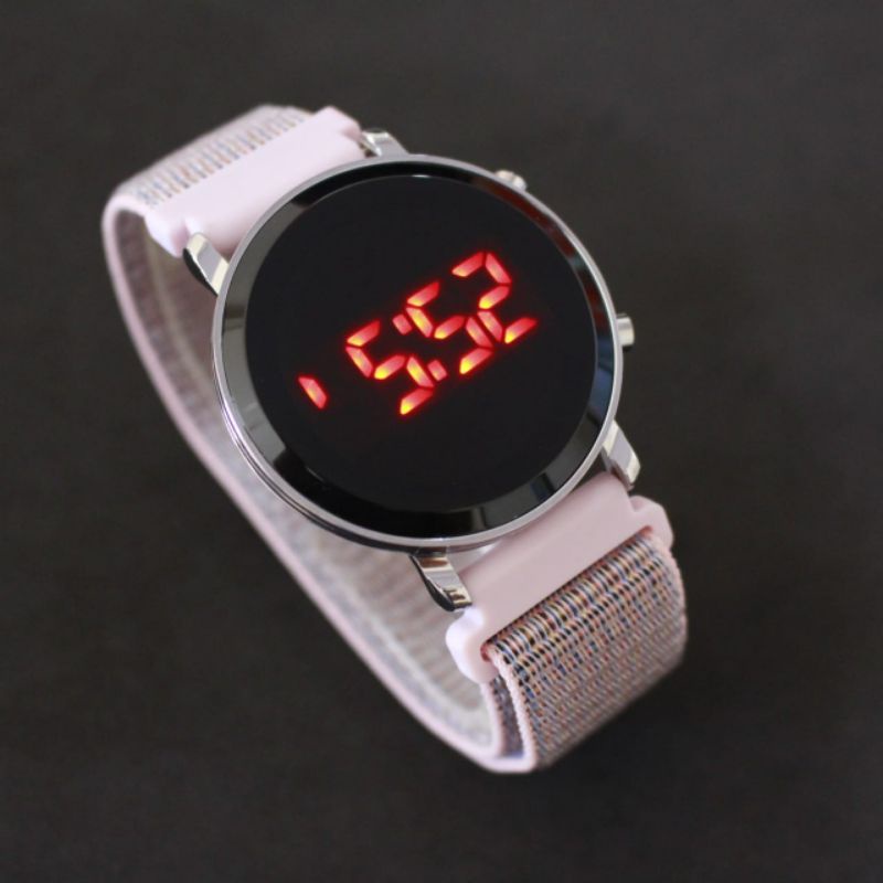 Jam Tangan Pria Wanita Unisex Anak Dewasa LED Watch Strap Kanvas Bulat