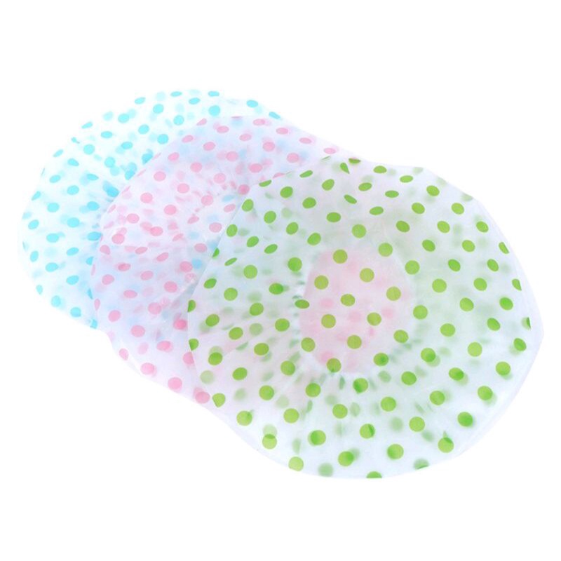 shower cap plastik topi pelindung mandi polkadot