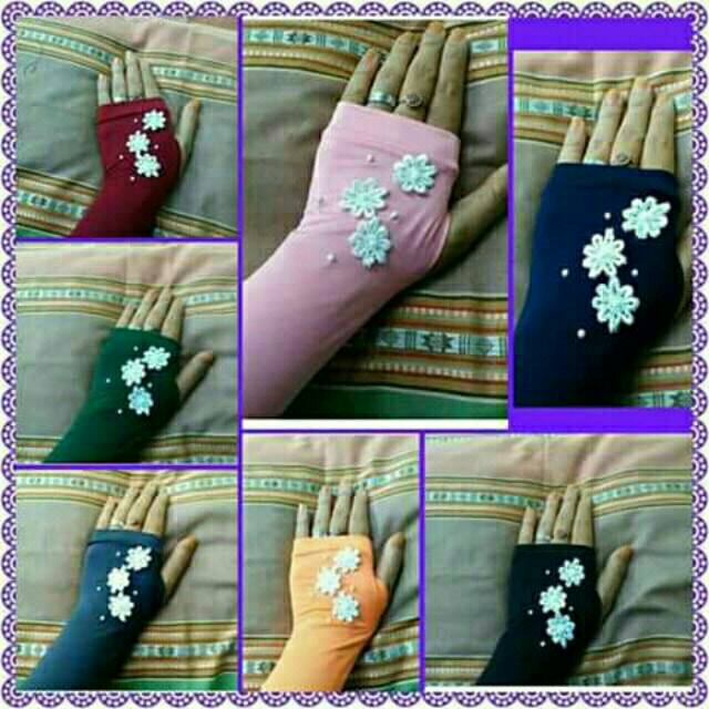 Handsock Jempol FLOWERS MUTIARA / Handsock Jempol Wanita / Handsock muslim  Murah / Grosir Handsock