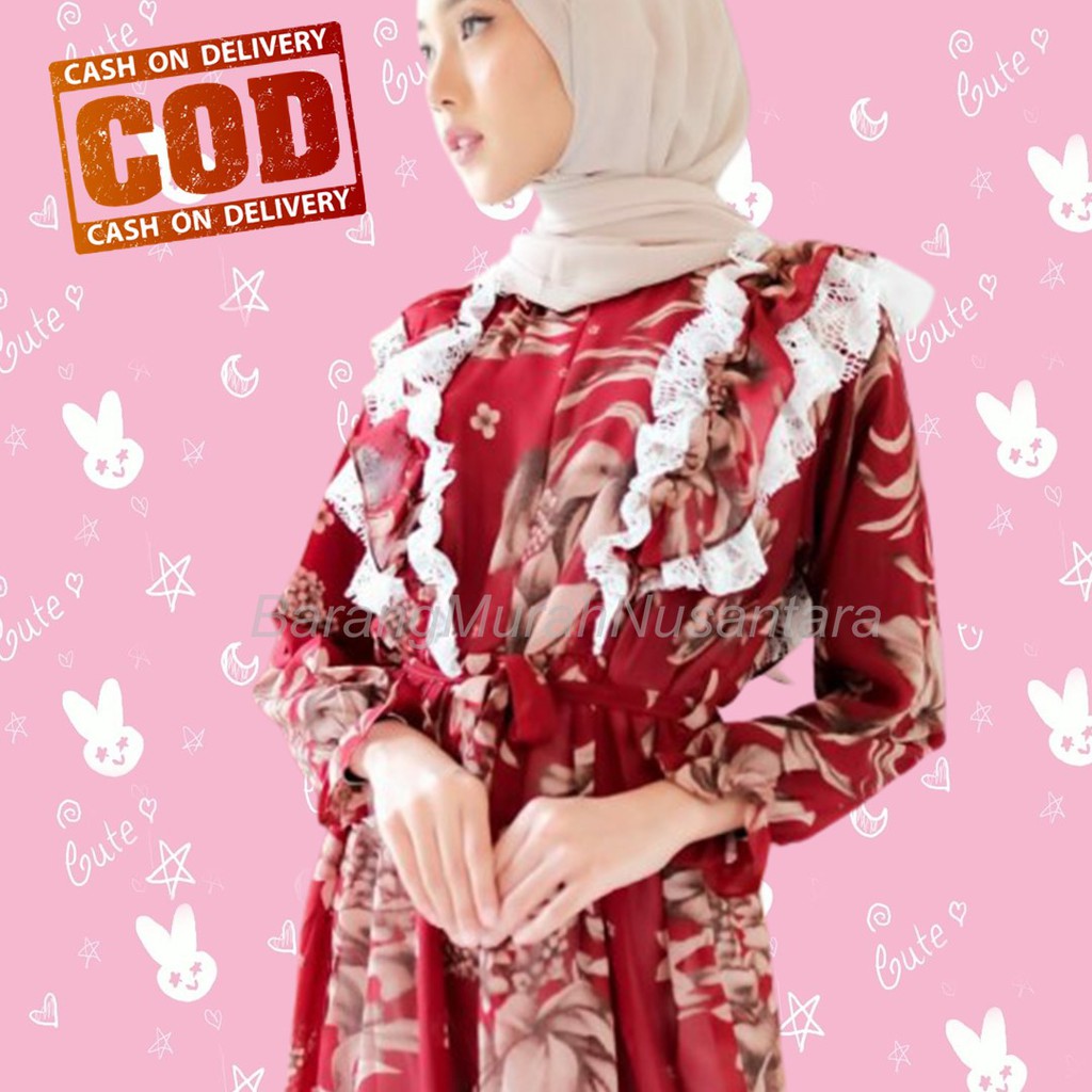 Baju Maxy Gamis Muslim Model Rumbai Renda Terbaru Geulis Fashion Dress Gamis Muslim Murah- 076BG