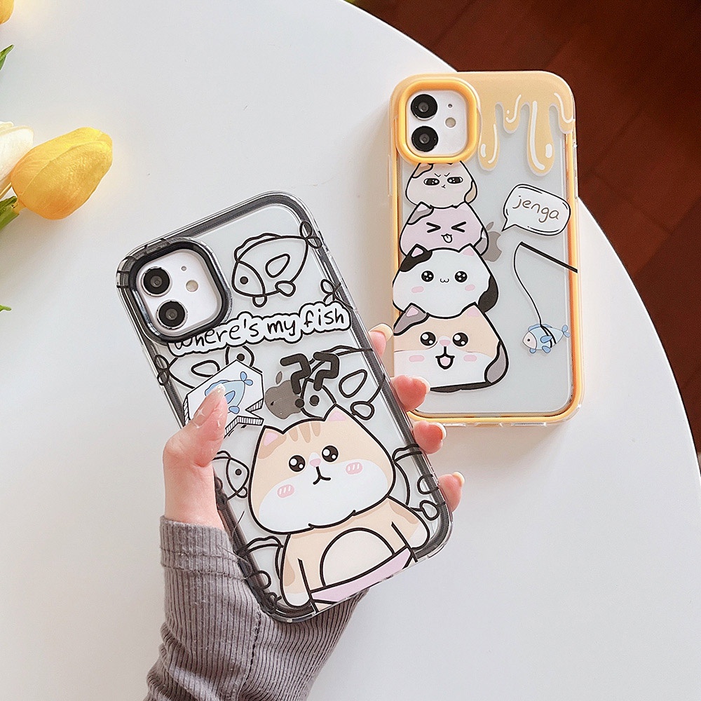 3 In 1 Soft Case Silikon TPU Motif Kartun Kucing Untuk IPhone 13 12 11 Pro Max X XR XS Max 7 8 6 6S Plus