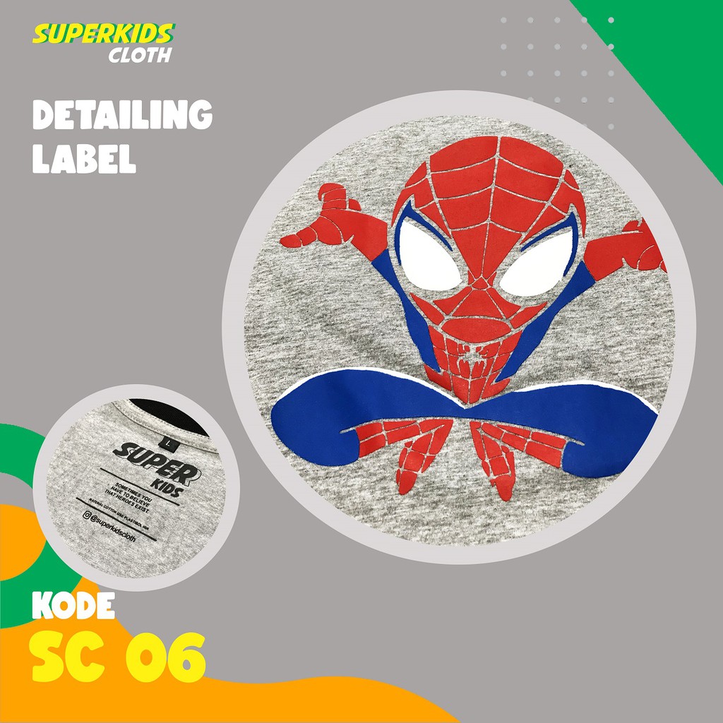 KAOS ANAK LAKI LAKI TERMURAH ECER GROSIR SUPERKIDS CLOTH SUPERHERO SPIDERMAN 1 - 8 TAHUN