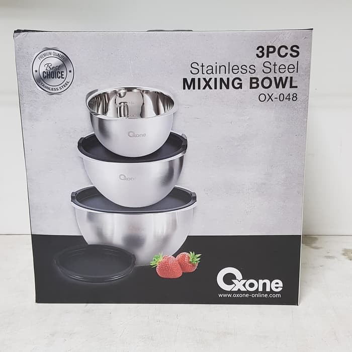 Mixing Bowl Oxone OX-048 / Mangkuk Mixer Stainless 3Pcs + Tutup