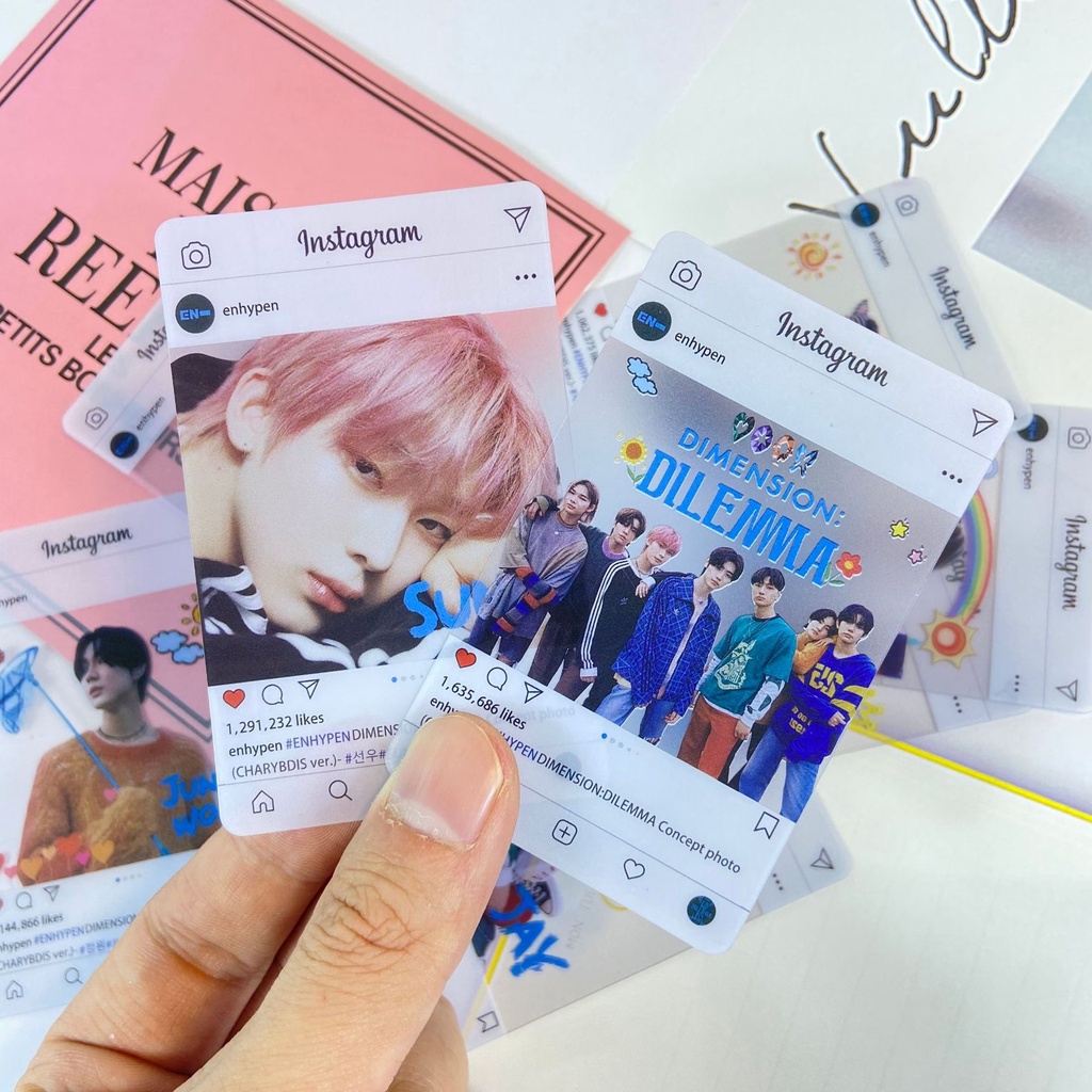 8pcs / set Kartu Foto ENHYPEN Abum DIMENSION DILEMMA INS Transparan Bahan PVC