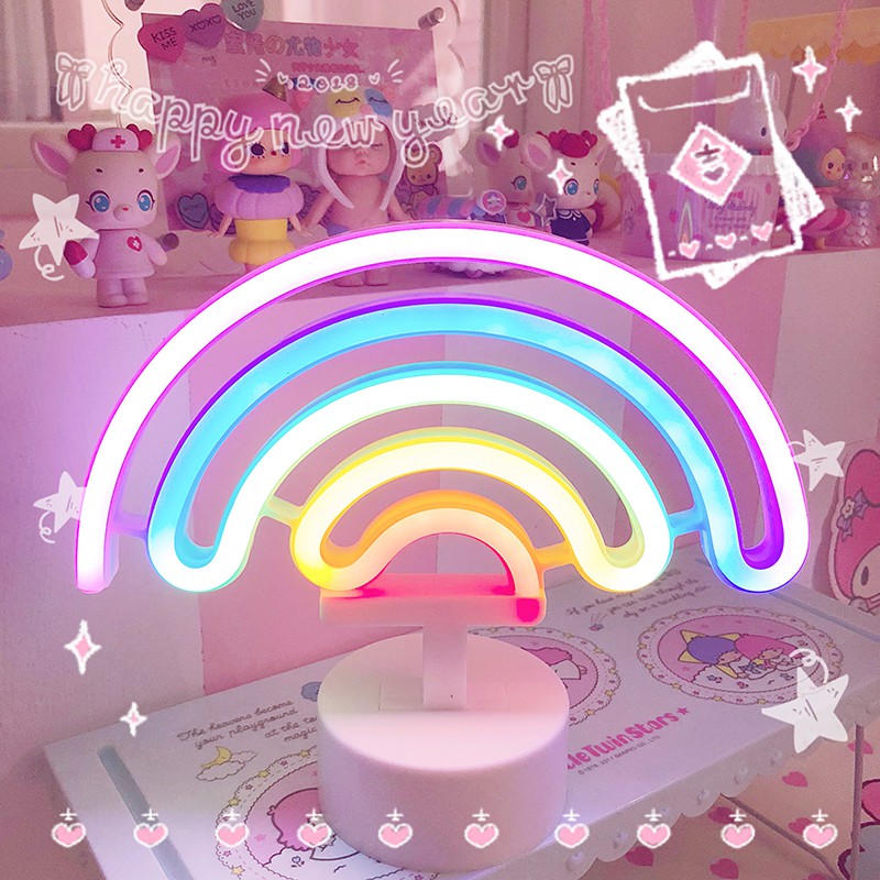 Rainbow Unicorn Neon Led Night Lamp Girls Bedroom Warm Night Light Room Decoration 3d Acrylic Tab Shopee Indonesia