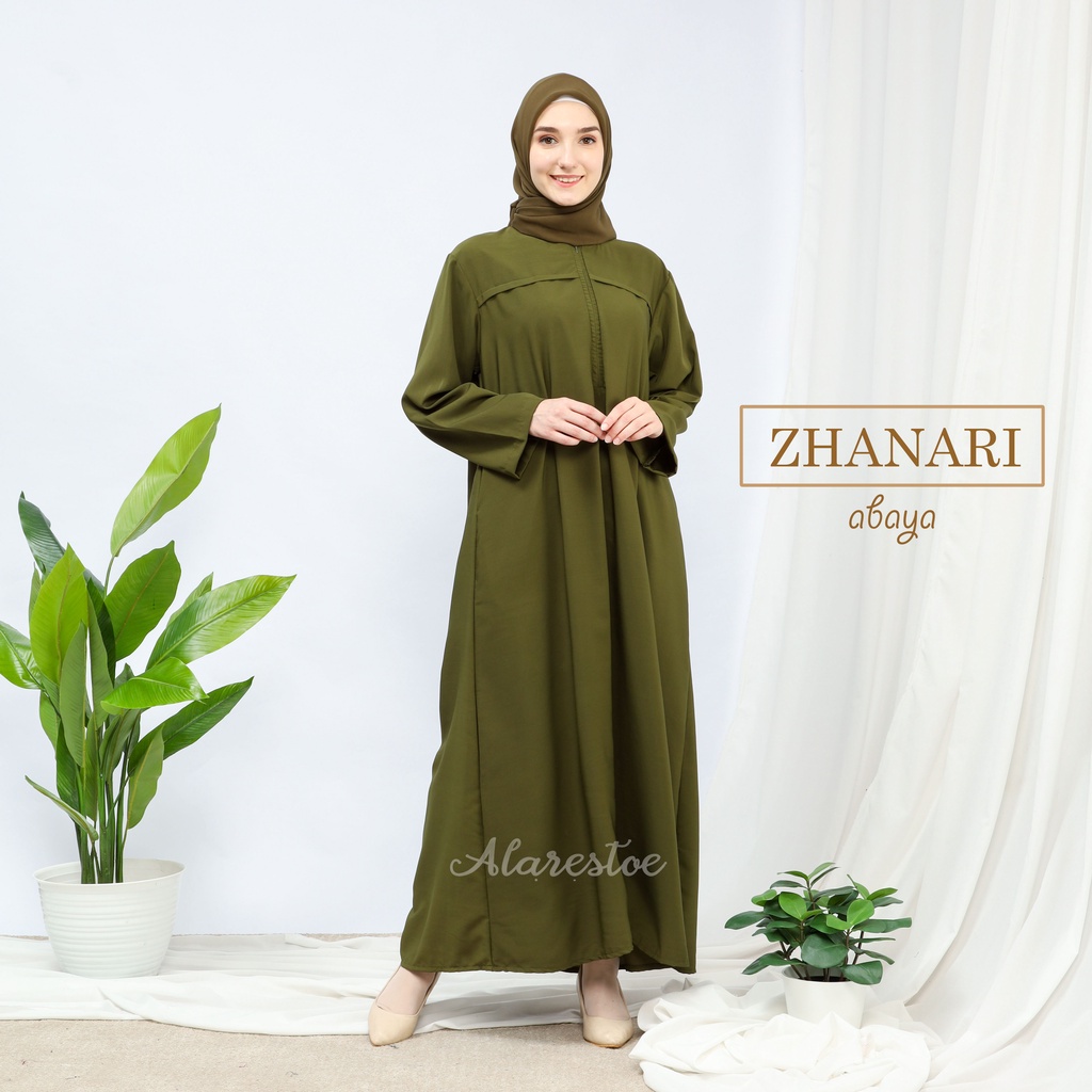 Abaya Basic Zhanari Warna Hijau Army Polos | Abaya Timur Tengah New Model