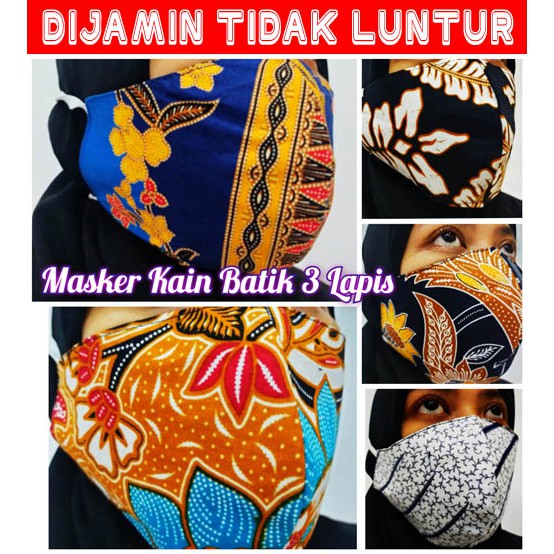  MASKER  KAIN BATIK  3 LAPIS 3 PLY MASKER  SNI HEADLOOP HIJAB  