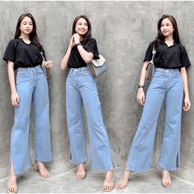 celana wanita  CELANA WANITA KULOT JEANS HIGHWAIST KULOT JEANS BELAH SAMPING PANJANG KEKINIAN (G0L9)