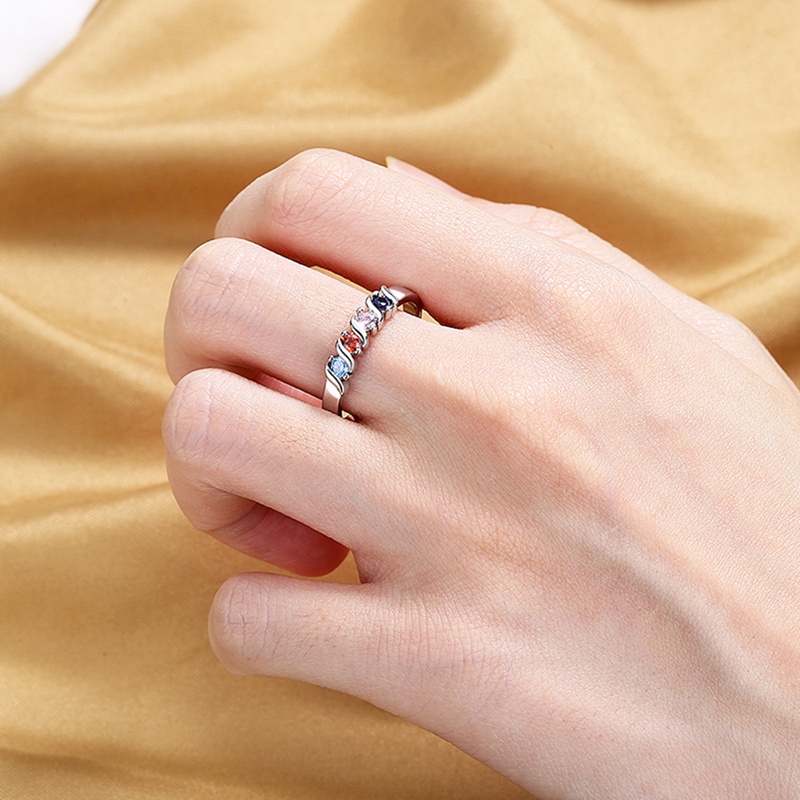 Fancyqube Cincin Sterling Silver S925 Hias Berlian Zirkon Biru Hijau Satu Baris Ukuran 6 7 8 Untuk Wanita