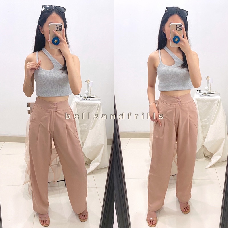 SAVA Long Cullote Highwaist / Double Buttons Office Long Pants / Loose Pants Casual / Celana Kulot Highwaist P1