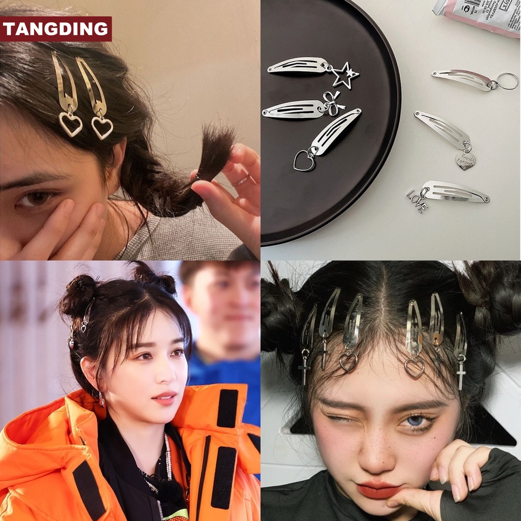 【COD Tangding】Personality Metal Pendant BB Clip Disco Cool Girl Hair Bang Clip Simple Versatile Hair Tide