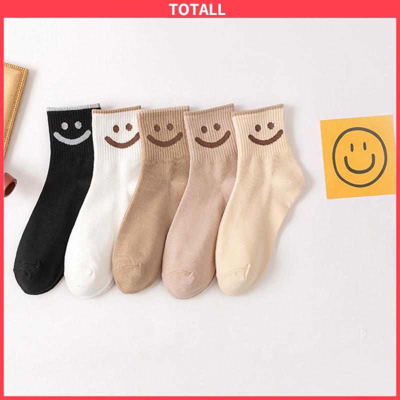 COD Kaus Kaki Wanita Mid-tube Cute Smiley College Style Kaus Kaki Trendi Musim Gugur Musim Dingin Musim Semi Musim Panas-Totall