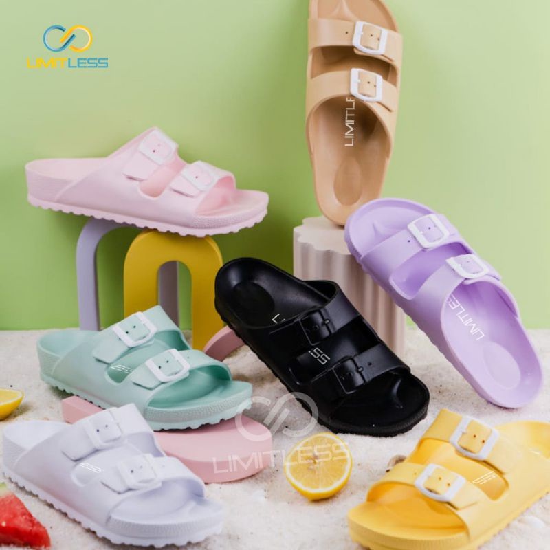 Sandal Jelly Slop Wanita Korea l Sendal Wanita Kekinian Polos Tali Dua Limitless