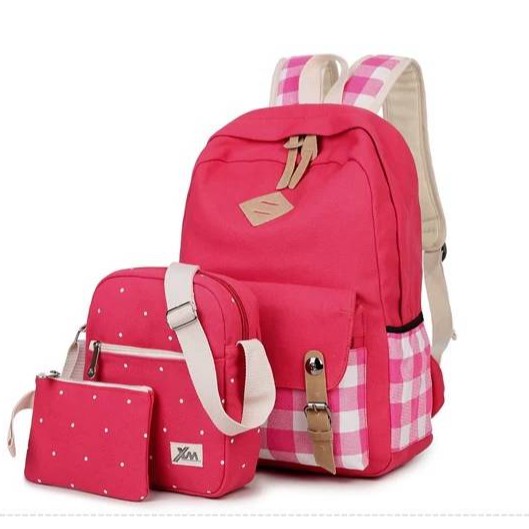 Tas Sekolah untuk Anak Perempuan Anak Laki-laki Sekolah Dasar Ransel Besar Nilon Kartun Cetak Kotak-Merah