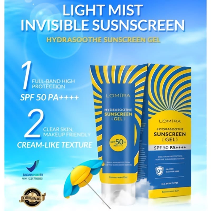 ✿ELYSABETHME✿ Lomira sunscreen gel hydrasoothe sunblock anti uv SPF 50+++++ pelindung wajah dari matahari