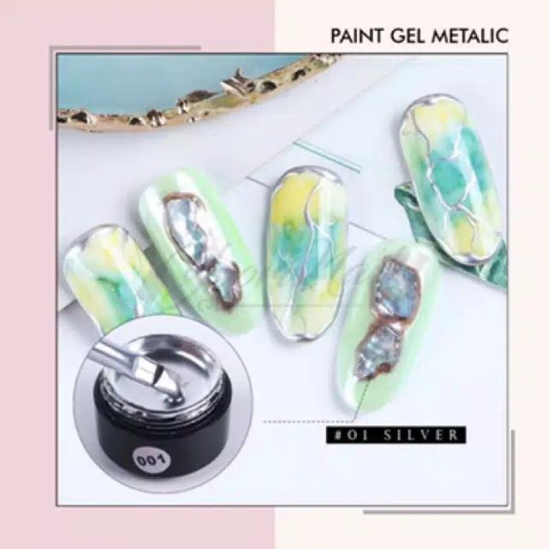 Paint gel metalic silver gold painting gel nail art metallic metalik