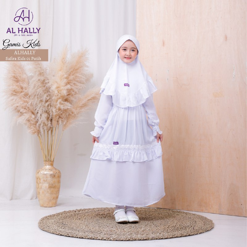 GAMIS PUTIH ANAK BAHAN CREPRE PREMIUM ORIGINAL ALHALLY SAFIRA KIDS 02 / DRESS ANAK PUTIH POLOS // CO