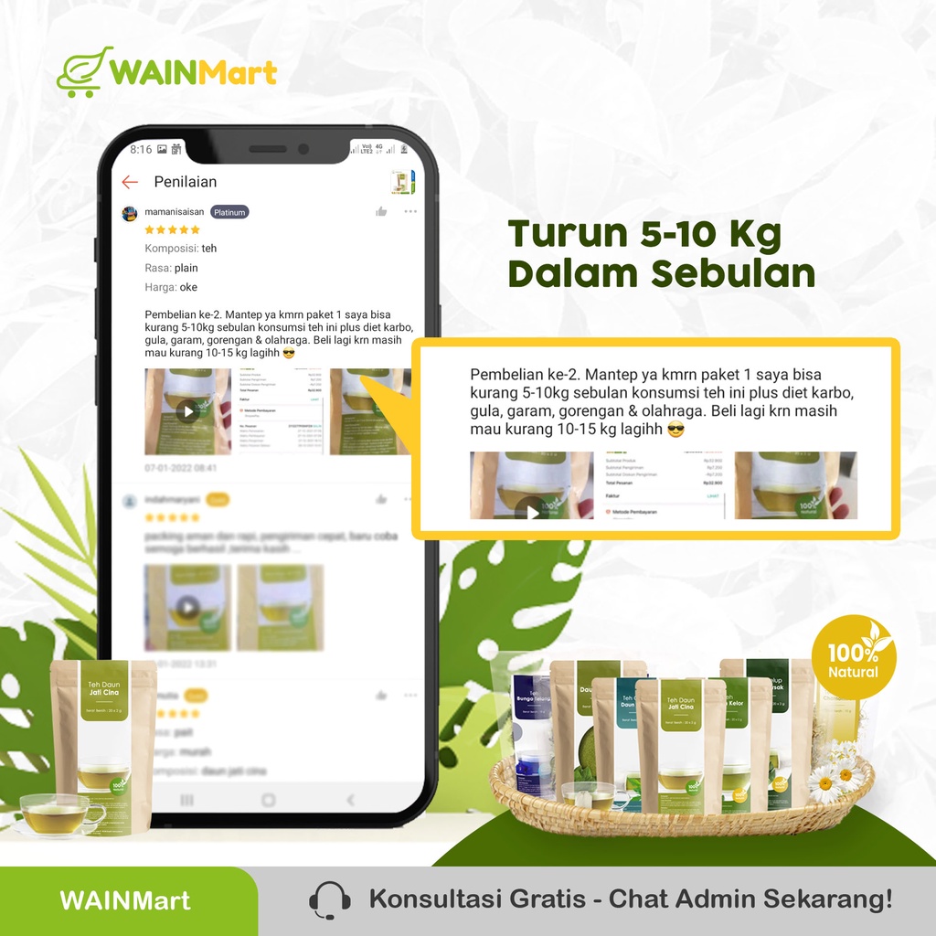 LANGSING ALAMI !!! Teh Celup Daun Jati Cina Herbal Alami dan Peluntur Lemak Terampuh