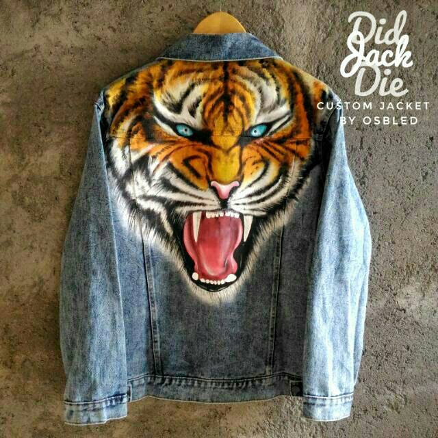 JAKET LUKIS MACAN JAKET JEANS CUSTOM