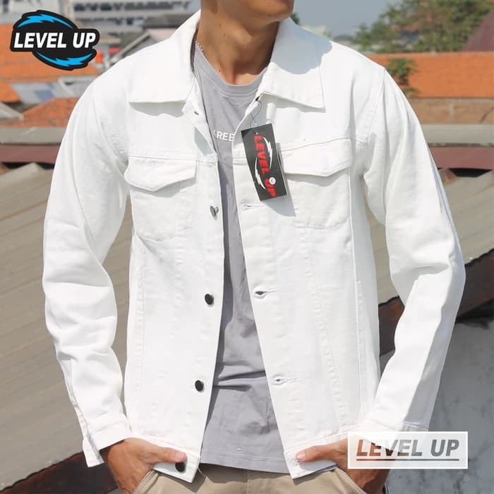 Jaket Jeans Putih Pria - Jaket Jeans Putih Oversize - Jaket Jeans Putih