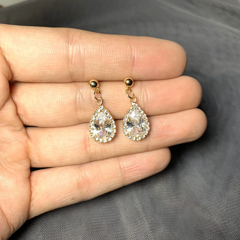 Terang zirkon anting-anting baru trendi sederhana semua-yang sesuai dengan anggun wanita bermutu tin