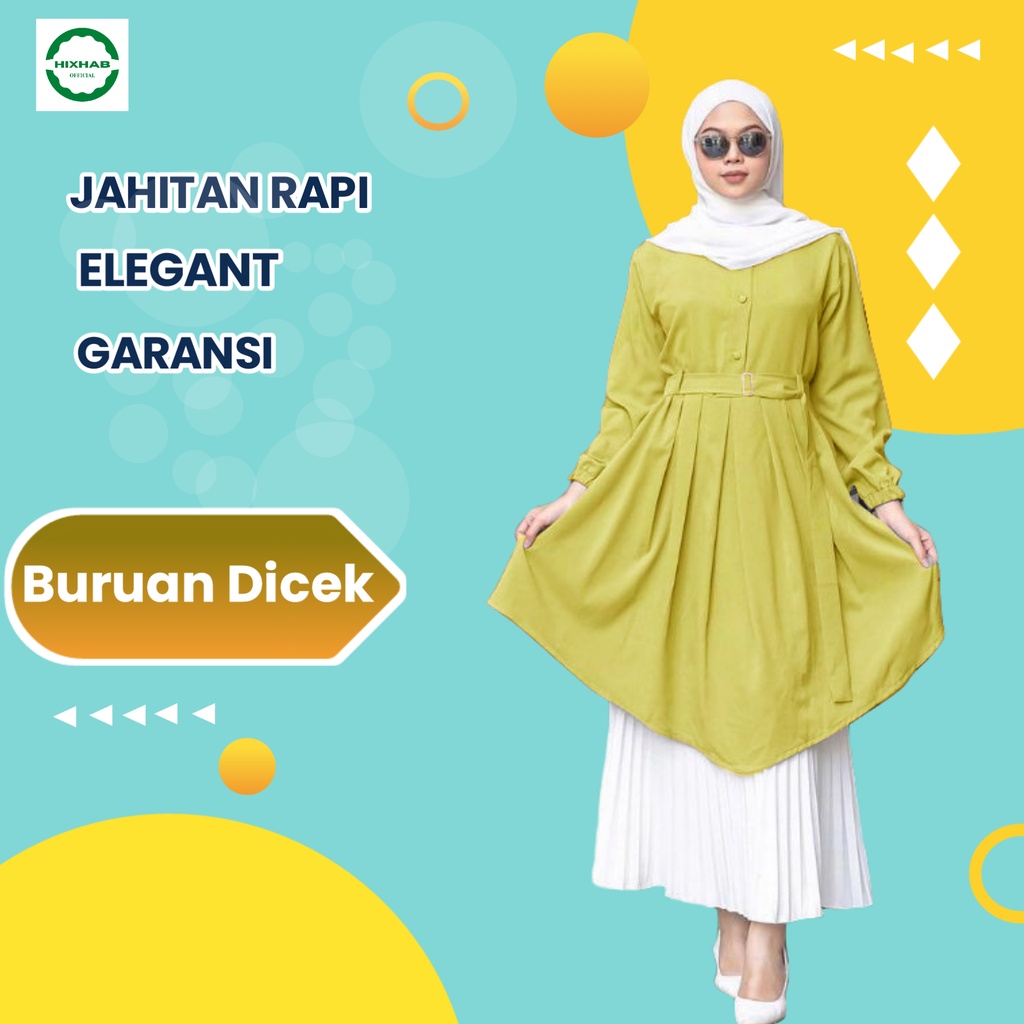 Baju atasan tunik muslim  muslimah wanita hijab polos hitam nibras lengan panjang kekinian