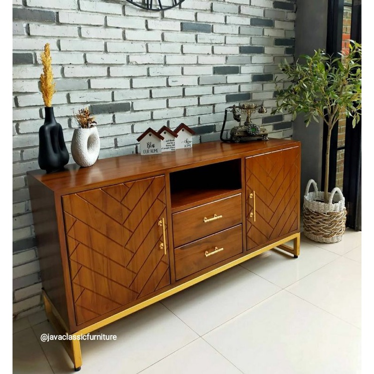 BUFET SCANDINAVIA TV RETRO MINIMALIS CUSTOM KAKI BESI CABINET DRAWER PAJANGAN RUANG TAMU BAHAN KAYU JATI GRADE A FINISHING NATURAL FURNITURE JEPARA-2