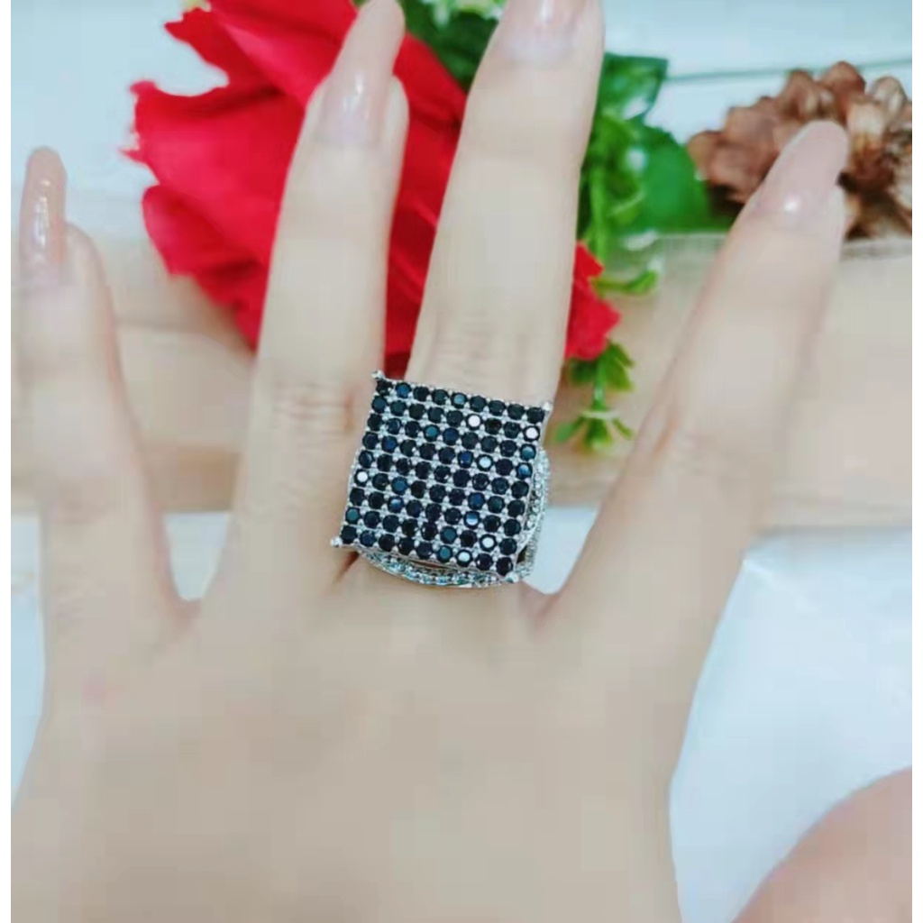 Cincin Xuping Permata Putih/Hitam Lapis Emas Perhiasan L21
