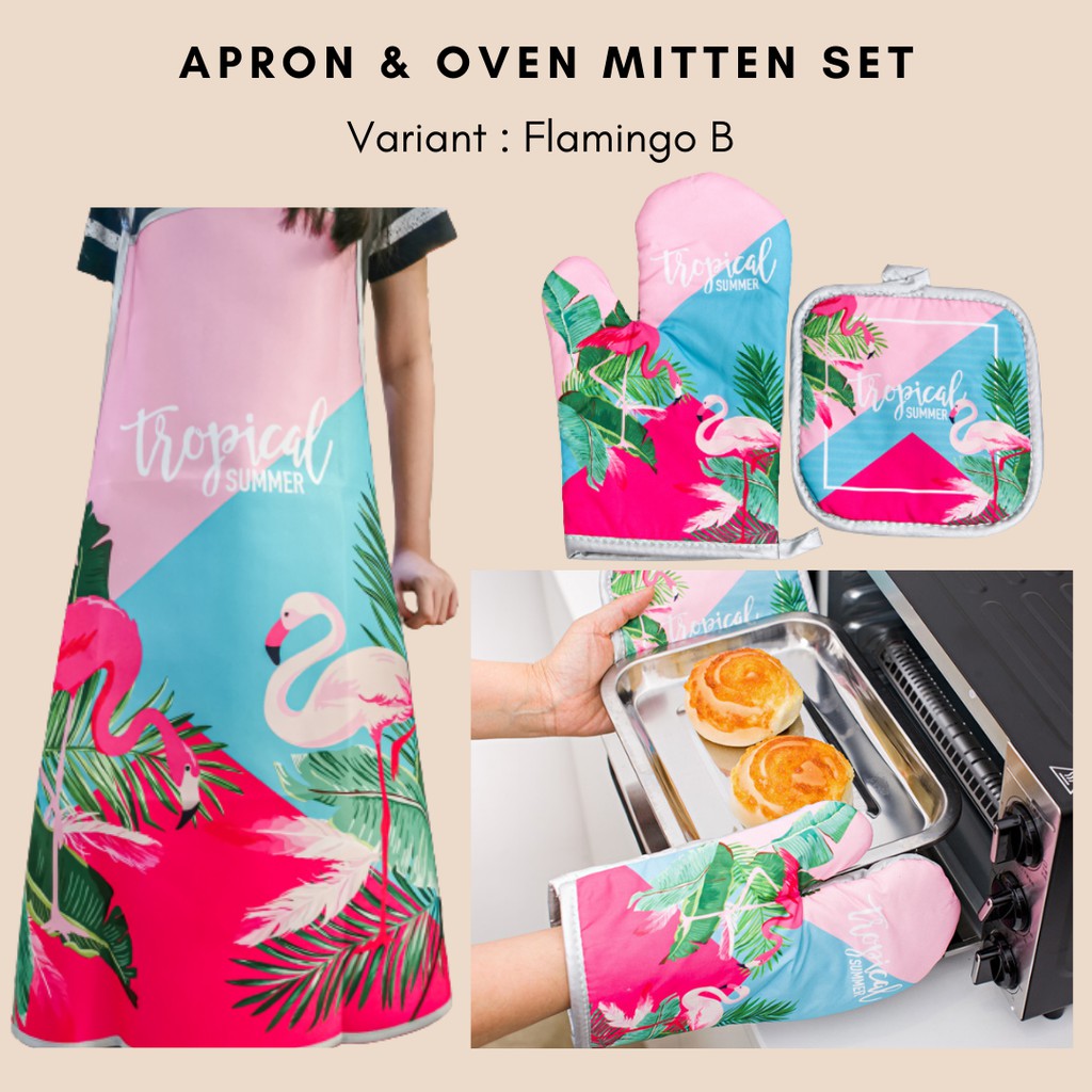 Waterproof Apron And Oven Mitten Kitchen Glove Set / Sarung Tangan Celemek Dapur Tahan Air Minyak